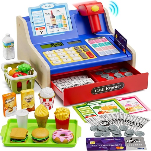 Wooden cash register for kids - wooden,